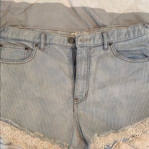 Pin stripe shorts with lace detail